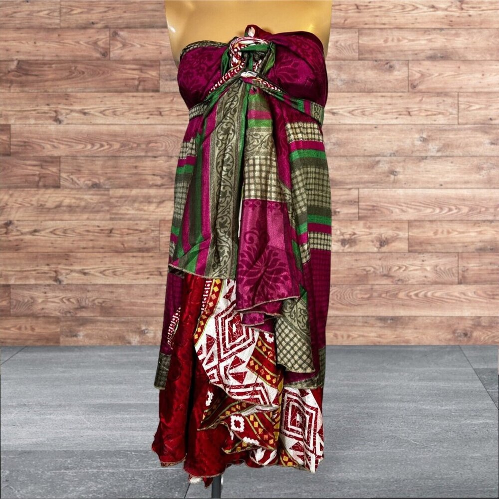 Boho Wrap Skirt Double Layer Sari One Size Multi Wear 36" Travel Resort Festival